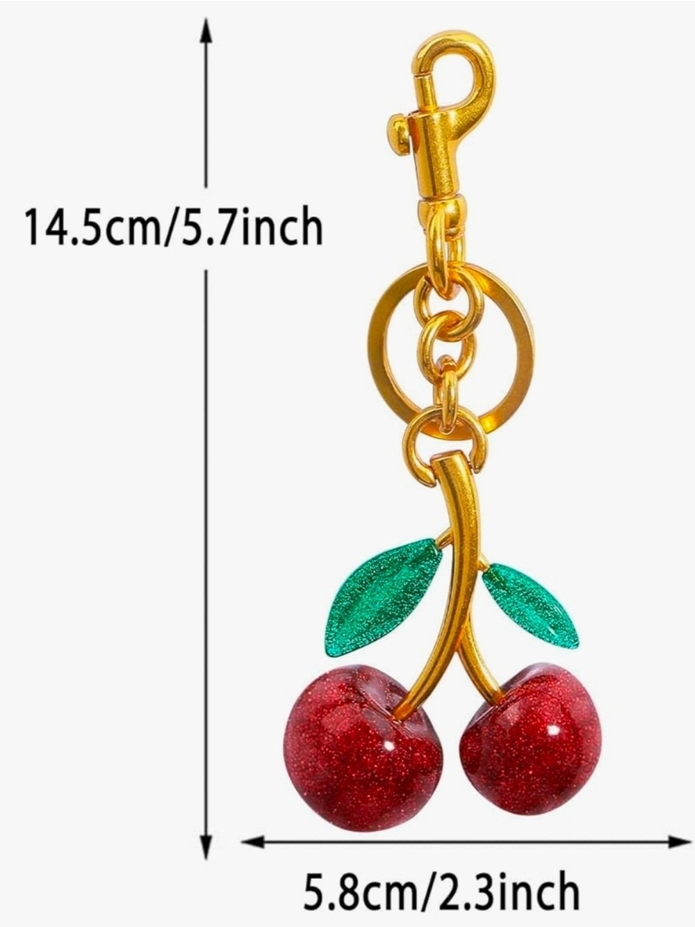 Resin Glitter Cherry Gold-Tone Keychain - Picture 3 of 5